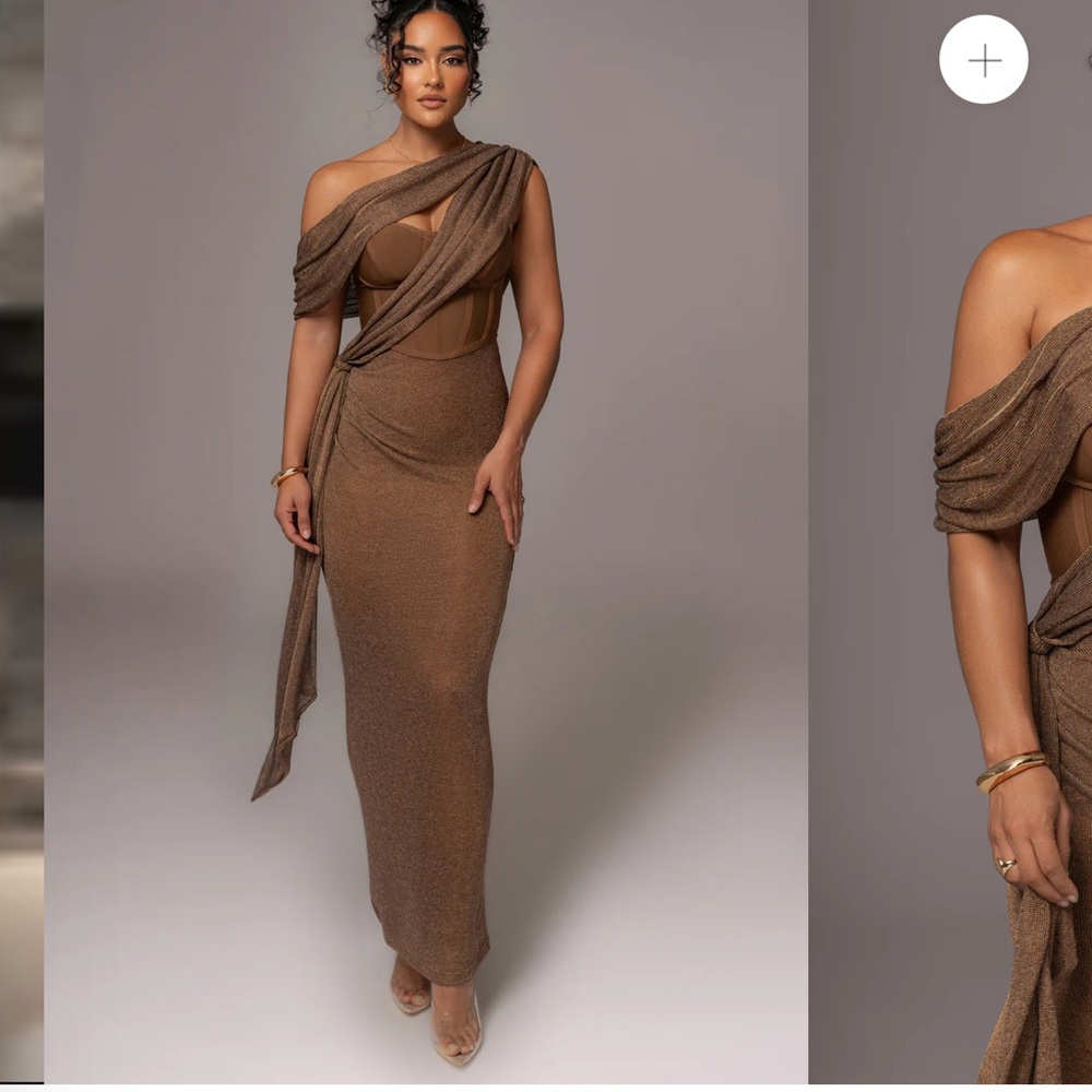 Elegant Brown Off-Shoulder Dress